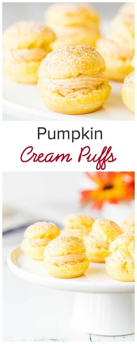 Move over pumpkin pie, pumpkin cream puffs are in town! Super light crust meets dreamy soft and smooth pumpkin filling, match made in the kitchen... Desserts With Puff Pastry, Pumpkin Filling, Cream Puff Recipe, Pumpkin Mousse, Pie Pumpkin, Puff Recipe, Choux Pastry, Everything Pumpkin, Cream Filling