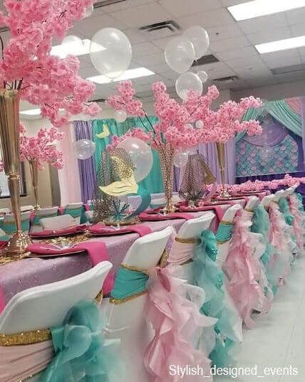 Mermaid Table Setting, Mermaid Table Decorations, Mermaid Baby Shower Decorations, Little Mermaid Centerpieces, Pastel Theme Party, Mermaid Table, Wedding Cake Table Decorations, Event Decor Ideas, Party Decorations Table