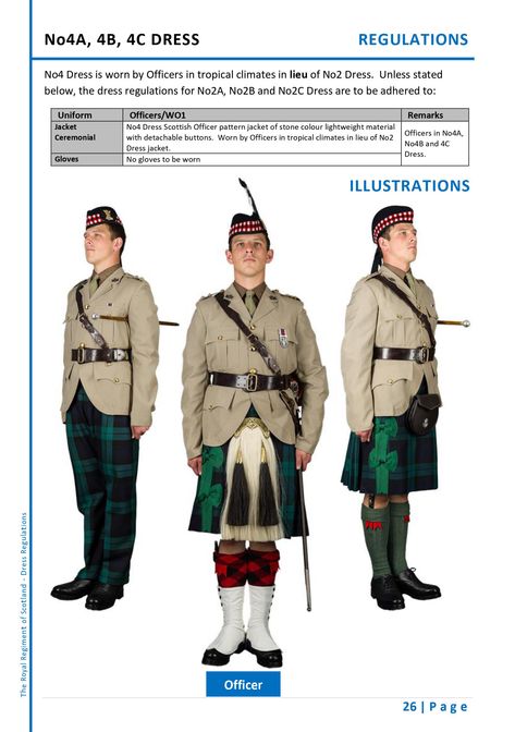 SCOTS - No4A, 4B, 4C Dress: (worn by Officers only in tropical climates in lieu of No2 Dress). Officer Scottish Army, Military Dress Uniform, English Army, Military Dress, British Army Uniform, British Uniforms, Vintage Safari, Army Infantry, British Armed Forces