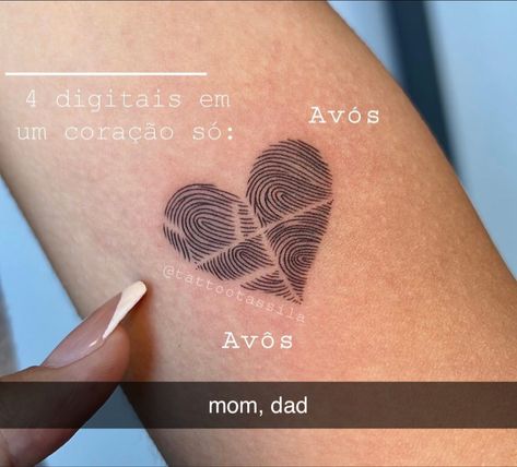 Minimal Family Tattoo, Thumbprint Tattoo, Fingerprint Heart Tattoos, Fingerprint Tattoos, Puzzle Tattoos, Petite Tattoos, Tasteful Tattoos, Family Tattoo, Thigh Tattoos