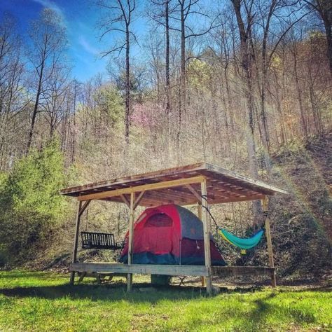 Tent Platform, 1000 Lifehacks, Water Falls, Camping Glamping, Small Cabin, Home Decorating Ideas, Cabin Life, Camping Life, Cabins In The Woods