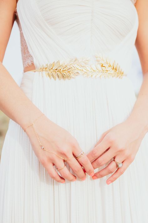 Variety of Gold Elegant Rings - Wedding Gown - Bridal Style Avigail Adam, Leaf Belt, Gold Leaf Crown, Simple Tunic, Elegant Rings, Wire Headband, Wedding Sash Belt, Belt Gold, Bridal Fashion Jewelry