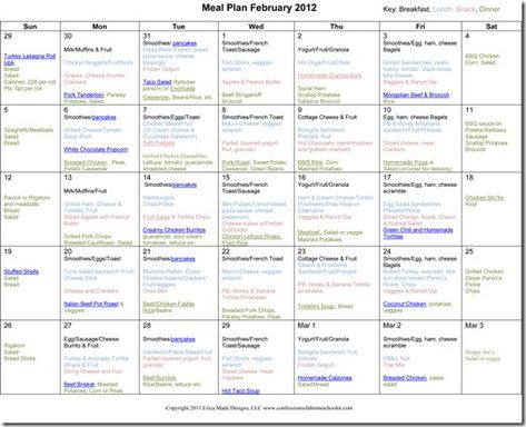 Weight Watchers Meal Planning Template Elegant Monthly Meal Plan February 2012 Confessions Of A Weight Watchers Menu, Monthly Meal Plan, Planning School, Monthly Menu, Daycare Menu, Monthly Meal Planner, 17 Day Diet, Meal Planning Menus, Monthly Meal Planning