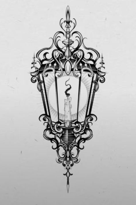 Moth And Lantern Tattoo, Victorian Lamp Tattoo, Gothic Lantern Tattoo, Gothic Line Art, Gothic Sternum Tattoo, Gothic Architecture Tattoo, Lantern Sketch, Gothic Lantern, Chandelier Tattoo