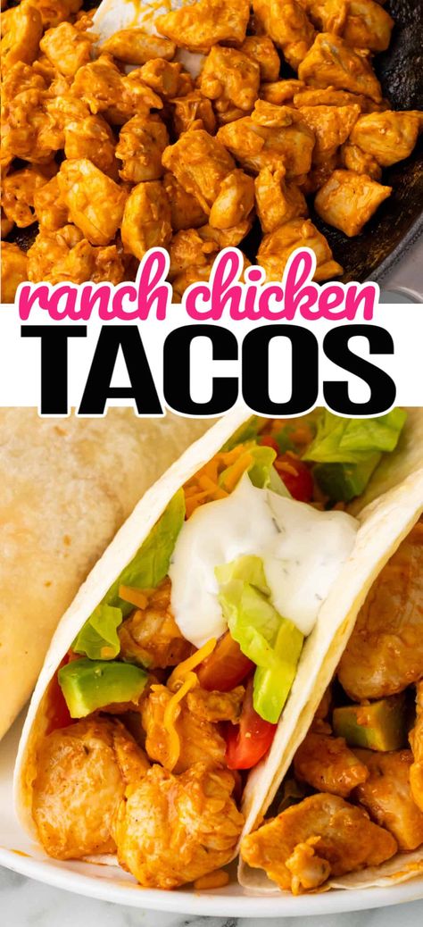 Easy Ranch Chicken Tacos are a family dinner that tastes amazing! Easy chicken recipes like chicken tacos make dinnertime easy! Easy Ranch Chicken, Ranch Chicken Tacos, Ranch Dressing Chicken, Chicken Tacos Recipe Easy, Ranch Seasoning Recipes, Chicken Ranch Tacos, Chicken Soft Tacos, Easy Chicken Enchilada Recipe, Grilled Chicken Tacos