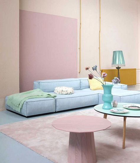 Eye Candy: 13 Rooms That Utilize Pastels Without Feeling Too Feminine Pastel Living Room, Best Neutral Paint Colors, Deco Pastel, Pastel Interior, Pastel House, Pastel Room, Pastel Decor, Blue Sofa, Blue Living Room