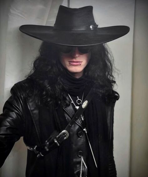 My work in progress ‘Bountyhunter Goth’ outfit :) Inspo from fantasy Western, Victorian gothic characters 🖤 - - - - - - #cowboy #vanhelsing #bloodborne #metalmusic #heavymetalmusic #heavymetal #bountyhunter #alternative #alternativefashion #metalhead #metalheads #metalheadguy #blackmetalhead #blackmetalheadguy #immortalcorpsepaint #emo #westernstyle #aesthetic #goth #rock #alt #metal #alternative #alternativefashion #vampire #vamp #westerngoth Western Punk Outfits, Punk Cowboy Outfit, Emo Cowboy Aesthetic, Goth Cowboy Outfit, Gothic Cowboy Aesthetic, Western Alternative Outfits, Gothic Western Aesthetic, Bloodborne Outfits, Vampire Cowboy