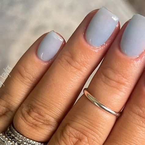 Milky Light Blue Nails, Blue Milky Nails, Milky Blue Nails, Blueberry Milk Nails, Blueberry Milk, Blueberry Jelly, Light Blue Nails, Milky Nails, Dip Nails