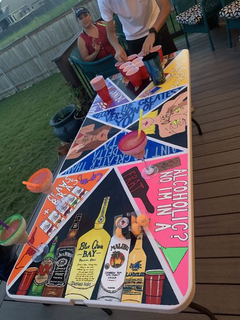 Frat Cornhole Boards, Frat Pong Table Painted, Frat Table, Frat Sweetheart, Frat Pong Table, Frat Painting, Frat Wedding, Frat Room, Party Basement