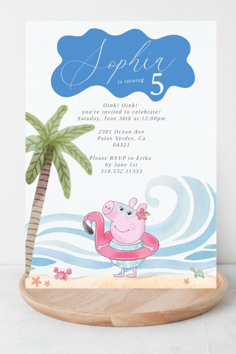 Modern Peppa Pig Invitation, Peppa Pig Invitation, Peppa Pig Pool Party, Watercolor Peppa Pig Invitation, watercolor Peppa Pig with the ocean in the background. invitation is watercolor and modern. Peppa Pig Pool Party, Peppa Pig Invitation, Peppa Pig Invitations, Peppa Party, Peppa Pig Party, Pig Party, Digital Invitation, Party Invite, Youre Invited