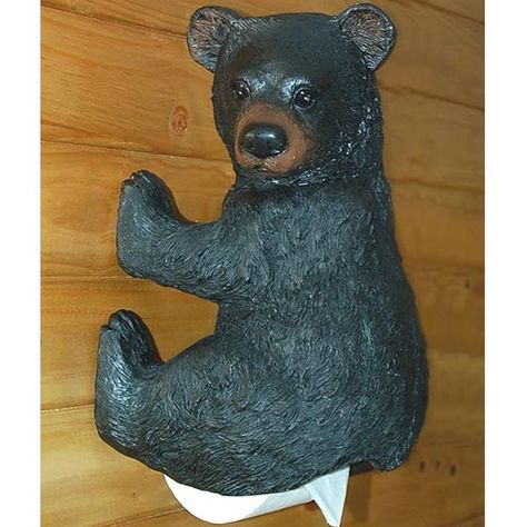 This unique toilet tissue holder features our cute black bear with the toilet tissue roll hanging from his posterior. Bear Toilet Paper Holder, Bear Bathroom Decor, Cabin Bathroom Decor, Black Bear Decor, Rustic Toilets, Cabin Bathroom, Bathroom Gifts, Toilet Brushes And Holders, Bear Sculptures