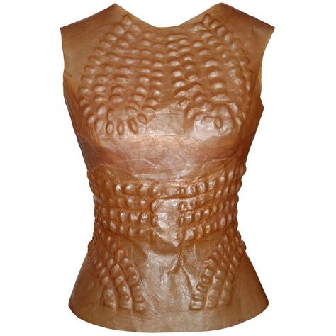 Wearable Art Blog Wearable Technology ❤ liked on Polyvore featuring tops, shirts, armor, fantasy, brown shirt, shirts & tops and brown tops Bio Textiles, Microscopic Bacteria, Suzanne Lee, Wearable Art Recycled, Tribe Fashion, Rudi Gernreich, Macrame Clothes, Gender Fluid Fashion, Innovative Materials