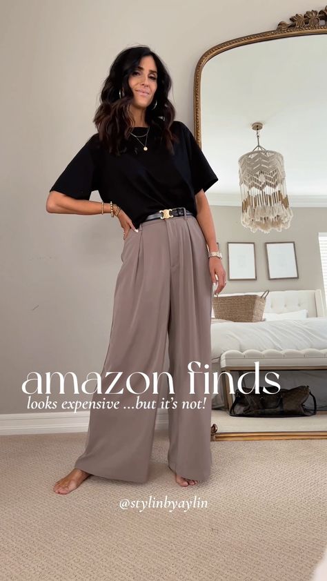 Flowy Work Pants, Flowy Trousers Outfit, Flowy Pants Outfit Dressy, Amazon Trousers, Flowy Outfits Aesthetic, Wide Leg Pants Outfit Dressy, Wide Leg Dress Pants Outfit, Black Pants Outfit Dressy, Wide Leg Trousers Outfit Casual