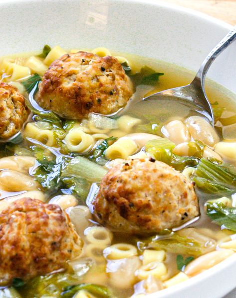 Meatball Escarole Soup, Recipes With Escarole, White Bean And Escarole Soup, White Bean And Escarole, Bean And Escarole Soup, Abruzzese Recipes, Escarole And Bean Soup, Escarole Recipes, Kale And Bean Soup