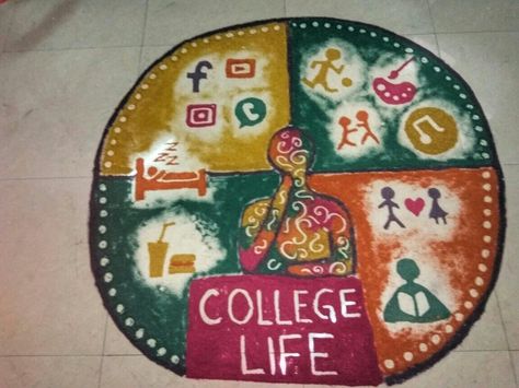 Theme based rangoli Rangoli With Theme Ideas, Rangoli Designs With Themes, Message Rangoli For Competition, Rangoli Designs Theme Based, Pongal Theme Rangoli, Motivational Rangoli For Competition, Message Giving Rangoli, Rangoli Theme For Competition, Rangoli Competition Creative