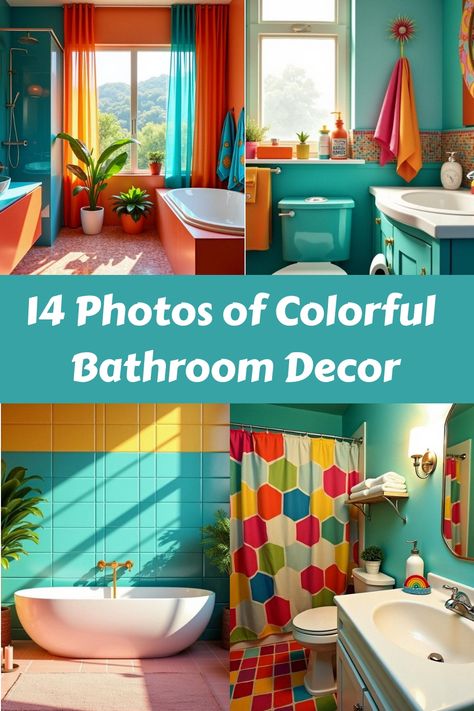 14 Photos of Colorful Bathroom Decor Small Colorful Bathroom Ideas On A Budget, Retro Teal Bathroom, Fun Colorful Bathroom Ideas, 70s Retro Bathroom Ideas, Colorful Bathroom Shower Curtains, Colorful Maximalist Bathroom, Bright Color Bathroom Ideas, Small Maximalist Bathroom, Small Colourful Bathroom