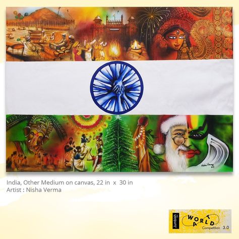 Diverse Artwork, Art Competition Ideas, Festival Paint, Independence Day Drawing, Different Religions, Meaningful Paintings, India Poster, Kids Canvas Art, Creative School Project Ideas