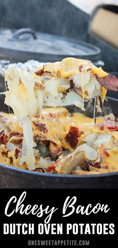 Outdoor Dutch Oven Recipes, Dutch Oven Cheesy Potatoes, Dutch Oven Potatoes Camping, Dutch Oven Side Dishes, Gluten Free Dutch Oven Recipes, Dutch Oven Campfire Recipes, Dutch Oven Potatoes Recipes, Oven Potato Recipes, Dutch Oven Whole Chicken