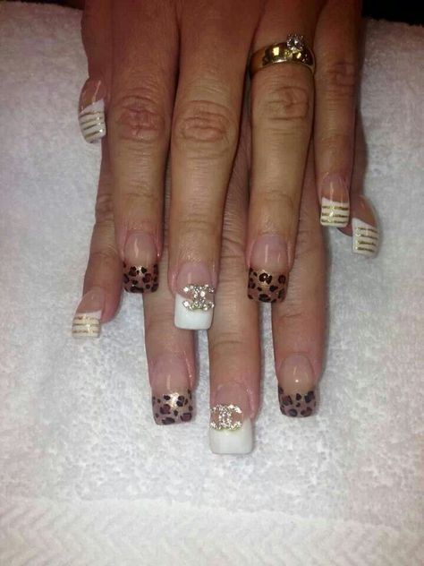 My nails Nail Inspo 2000s, Glam Short Nails, Short 2000s Nails, French 2000s Style Nails, Old School Nails, Early 2000 Nails, 2000 Nails, Animal Print Y2k Nails, Y2k Nails Leopard