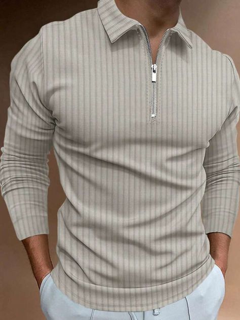 Mens Business Casual, Long Sleeves Polo, Zipper Shirt, Slim Fit Polo, Mens Stripes, Striped Long Sleeve Shirt, Striped Polo Shirt, Casual Stripes, Long Sleeve Polo Shirt