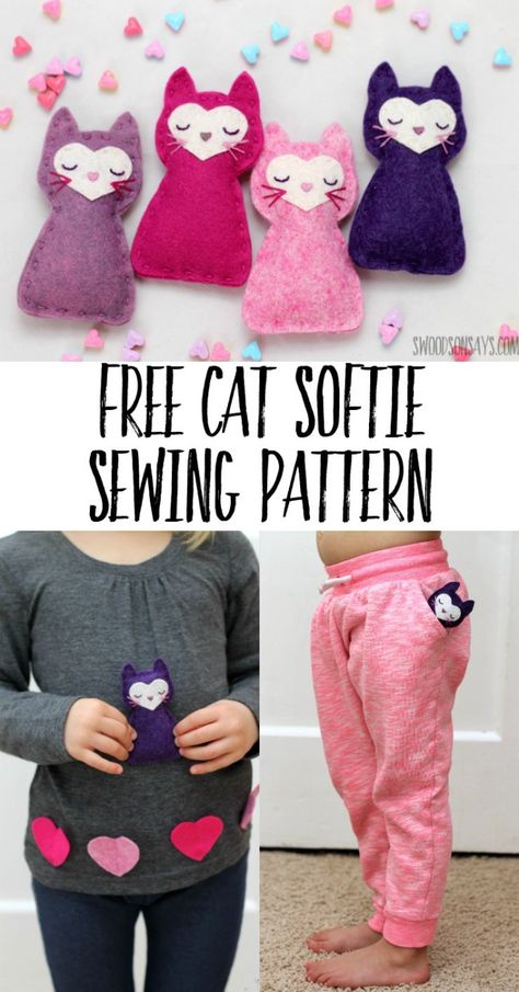 Cat Sewing, Fat Quarter Projects, Projek Menjahit, Baby Mobil, Beginner Sewing Projects Easy, Sewing Projects For Kids, Easy To Sew, Free Cats, Valentine Fun