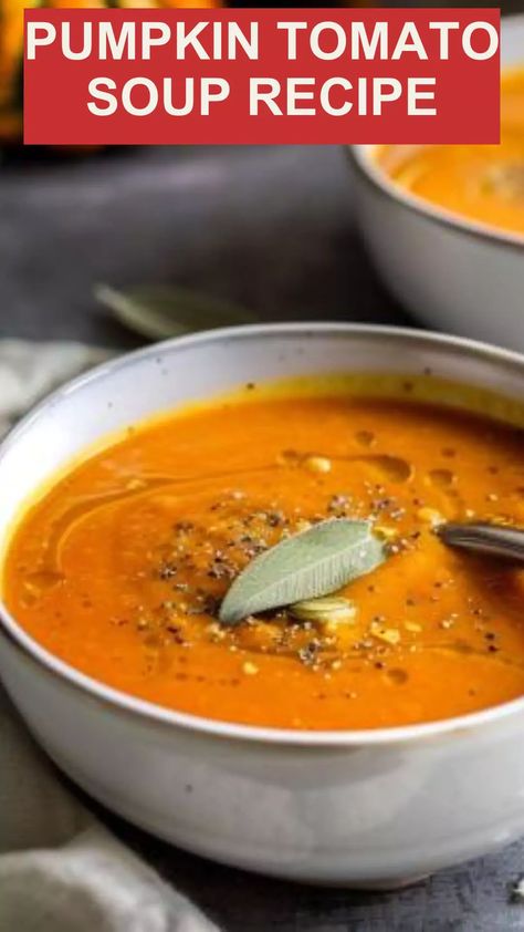 Enjoy the comforting warmth of our Pumpkin Tomato Soup, a delicious blend of flavors perfect for chilly days. Try it now! Tomato Soup Recipe, Pumpkin Soup Recipe, Tomato Soup Recipes, Tomato Vegetable, Bowl Of Soup, Pumpkin Soup, Tomato Soup, Vegan Paleo, Pumpkin Puree