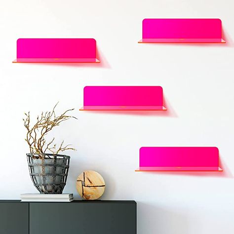 Amazon.com: Floating Wall Shelves 9 Inch Acrylic Small Wall Shelf Hanging Shelves Adhesive Shelf Screwless Display Shelf with Cable Clips and Stickers for Bathroom, Bedroom, Office (Fluorescent Pink, 4 Pcs) : Home & Kitchen Acrylic Wall Shelf, Hot Pink Walls, Small Wall Shelf, Shelf Hanging, Acrylic Shelf, Neon Room, White Shelves, Cable Clips, Floating Wall Shelves