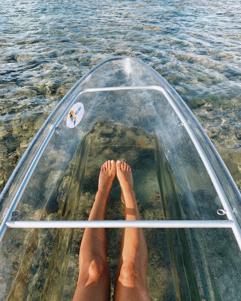 Clear Kayak Aesthetic, Clear Kyacking, Clear Boat Kayak Aesthetic, Clear Kayak Photoshoot, Kayak Photoshoot, Transparent Kayak, Kayaking Aesthetic, Boat Photoshoot, Greece Aesthetic