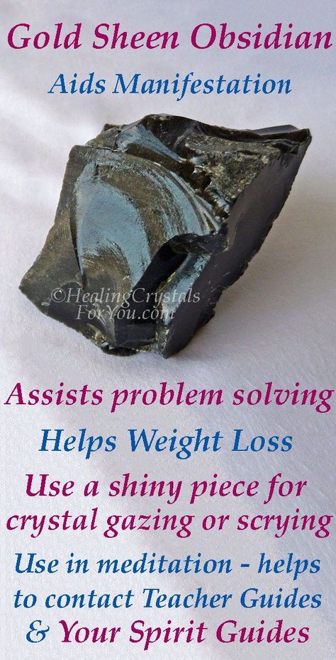 Gold Sheen Obsidian are strong solar plexus stones that boost manifestation, self esteem & personal power & aid weight loss. Use to solve problems & release fear. Use shiny reflective pieces for gazing or scrying. Use in meditation to contact spirit guides. #GoldSheenObsidian #weightloss #HealingCrystals #CrystalProperties #MeaningsandUse Let Go Of Fear, Crystal Tips, Gold Sheen Obsidian, Crystal Healing Chart, Healing Crystals For You, Release Fear, Sheen Obsidian, Crystals Healing Properties, Spiritual Crystals