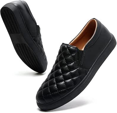 VOCNTVY Womens Loafers Comfort Casual Quilted Leather Slip On Sneakers Quilted Shoes, Womens Loafers, Black Slip On Shoes, Black Slip On, Walking Shoes Women, Women's Loafers, On Sneakers, Comfy Shoes, Fall Shoes