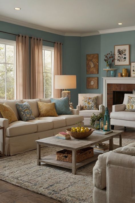 Tidewater (SW 6477): Subtle Turquoise Hues Creating a Coastal Oasis in Your Bathroom! - upgradesign.blog Blue Living Room Paint Colors, Colorful Living Room Bright, Modern Paint Colors, Color Palette Living Room, Living Room Wall Color, Swiss Coffee, Rio 2, Room Wall Colors, Bright Living Room