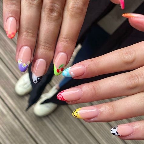 Funky French Tip Nails, Ibiza Nails, Minecraft Nails, Mismatched Nails, Ruby Nails, Funky Nail Art, Tapered Square Nails, Dream Nails, Funky Nails