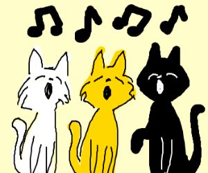 Three cats singing (drawing by Randa) Singing Cat Drawing, Cat Singing Drawing, Dancing Cat Drawing, Three Cats Drawing, Cats Singing, Telephone Game, Singing Drawing, Dancing Drawing, Dancing Animals