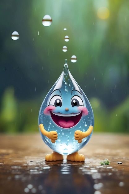 Photo a cute and happy rain water drop | Premium Photo #Freepik #photo Happy Images Pictures, Raindrop Art, Raining Day, Rain Pictures, Cool Galaxy Wallpapers, Blue Emoji, Drop Of Water, Basic Photo Editing, Iphone Wallpaper Landscape