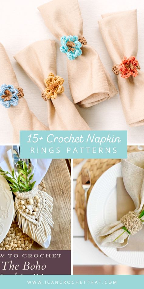 DIY Home Decor: Crochet Napkin Rings  Searching for crochet home decor ideas? Our collection offers 15 beautiful crochet napkin rings patterns perfect for any holiday or event. Save this pin to keep these must-try crochet napkin ring patterns at your fingertips! Crochet Napkin Rings, Crochet Home Decor Ideas, Rings Patterns, Diy Napkin Rings, Ring Patterns, Home Decor Crochet, Wood Beads Diy, Napkin Rings Diy, Fall Napkins