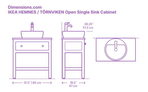 The IKEA HEMNES / TÖRNVIKEN Open Single Sink Cabinet has Scandinavian design elements while providing a modern function for bathroom spaces. The open cabinet has a wide drawer and a bottom shelf for open storage. The IKEA HEMNES / TÖRNVIKEN Open Single Sink Cabinet was designed by H Preutz, N Karlsson, T Christensen, and K Legaard for IKEA. Downloads online #fixtures #bathroom #vanities #IKEA Double Sink Cabinet, Bathroom Sink Dimensions, Furniture Measurements, 3d Printed Furniture, Sink Dimension, Interior Design Sketchbook, Open Cabinet, Bathroom Dimensions, Architecture Drawing Plan