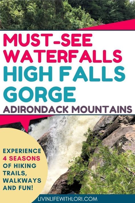 If you're looking for something to do while visiting the Lake Placid area, don't miss High Falls Gorge in Wilmington, NY! Four beautiful waterfalls, walking paths and a one mile hiking trail lead are just some of the things you will see! North America Travel Destinations, Nature Trails, The Adirondacks, Adirondack Mountains, Nature Hikes, Road Trip With Kids, Family Road Trips, Family Travel Destinations, Lake Placid