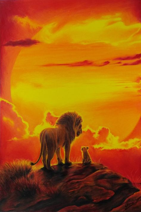 Lion King Sunrise, Drawing Lion King, Disney Anastasia, Lion King Poster, Hard Drawings, King Painting, Lion King Drawings, Il Re Leone, Lion Painting