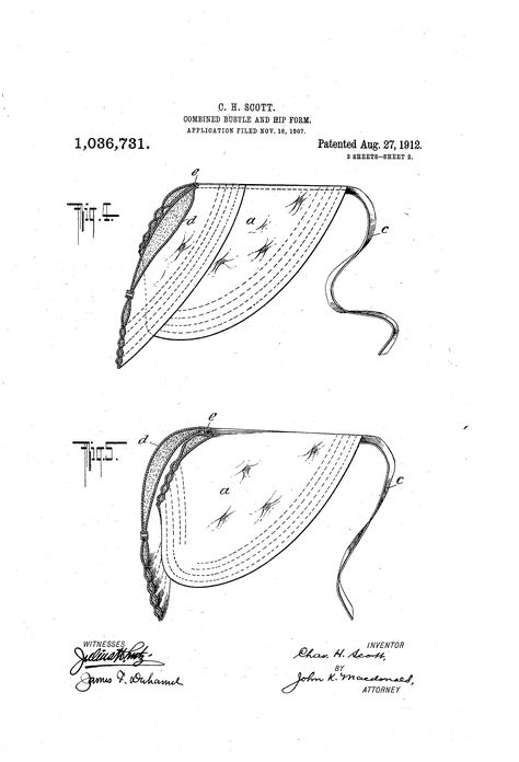 Patent US1036731 - Combined bustle and hip-form. - Google Patents 1907 Combined hip-form and bustle Back Reference, Cycling Suit, Perspective View, Hip Pads, Period Dress, Edwardian Dress, Edwardian Fashion, Art Journal Inspiration, G H