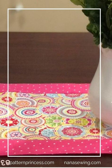 "If you are looking for an easy table runner pattern, there is nothing easier than this 10 minute table runner pattern. With 2 fabrics and less than a yard of fabric for each, you can no doubt have a new table runner in just a few minutes.  So, without further ado, grab your supplies, and let’s make a table runner. Just a note before we get started, if you are going to place hot dishes on the table runner, you want to ensure you are using cotton thread." Easy Table Runner Pattern, 10 Minute Table Runner Pattern, Easy Table Runner, 10 Minute Table Runner, Lunch Bags Pattern, Easy Table, Runner Pattern, Seam Guide, Fabric Table Runner