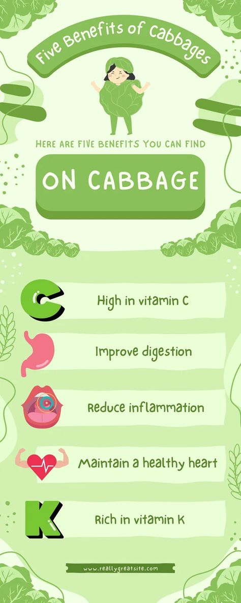 Templates Cabbage Juice Recipe, Healthy Infographic, Health Benefits Of Cabbage, Canva Infographic, Cabbage Health Benefits, Cabbage Benefits, Cabbage Juice, Free Diet Plans, Green Illustration