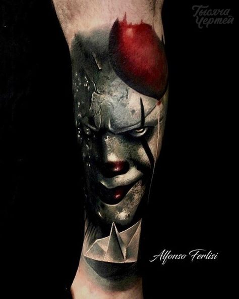 Penny Wise Tattoo, Pennywise Tattoo, Clown Tattoos, Celtic Tattoos For Men, Tattoo Nightmares, Evil Clown Tattoos, Skull Girl Tattoo, Hyper Realistic Tattoo, Evil Eye Tattoo