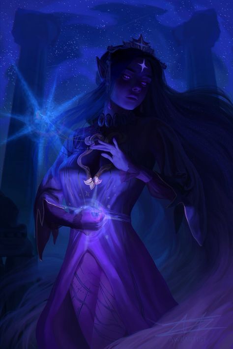 Fantasy Deities Art, Magical Human, Moon Personified, Stars Druid Dnd, Dnd Star Druid, Circle Of Stars Druid Dnd Female, Star Elf, Star Druid Dnd, Druid Starry Form