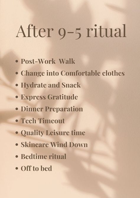 Transform your evenings with these easy after 9-5 rituals. From post-work walks to calming skincare, discover simple steps to unwind and embrace a peaceful night. 9-5 Routine, 5 To 9 Routine, 5-9 Routine, Calming Skincare, After Work Routine, Wellness Rituals, Pull Day, Pull Day Workout, Goals Habits