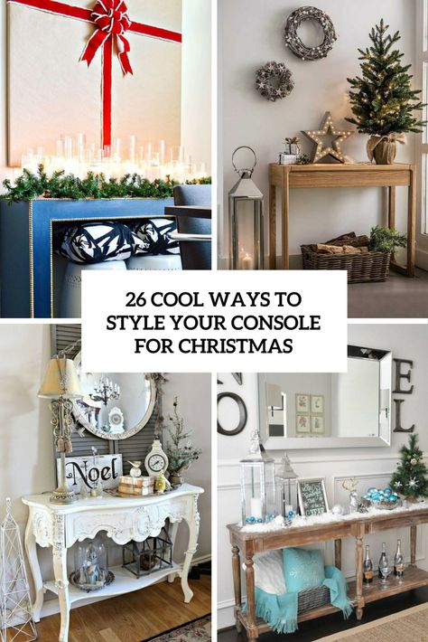 Console Table Decorating Under Tv, Christmas Decor Ideas Console Table, Christmas Decor Console Table, Entrance Table Christmas Decor, How To Decorate Console Table, How To Decorate A Console Table, Decor Console Table, Simple Console Table, Noel Sign