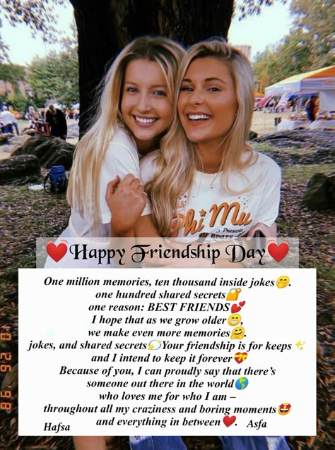 #Friendship Qoutes#Friendship Day#Friends Forever#Hafsa Bff Asfa#Hafsistic#Hafsa__Konain#Hafsie Loves Aussie#Love Uh Bestie Birthday Friendship Wishes, Friendship Day Wishes For Bestie, Happy Friendship Day My Bestie, Friendship Day Quotes For Bestie, Friendship Wishes Friends, Wish For Friendship Day, Happy Friendship Day Captions, Frndship Day Wish For Bestie, Happy Friendship Day Bestie