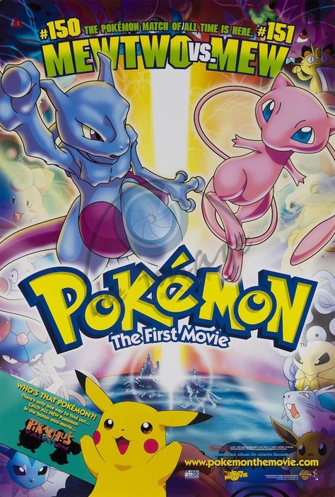 Pokémon The First Movie Pokemon The First Movie, Mewtwo Strikes Back, Strongest Pokemon, 150 Pokemon, 151 Pokemon, Action Movie Poster, Pokemon Movies, Pokemon Poster, Poster Anime