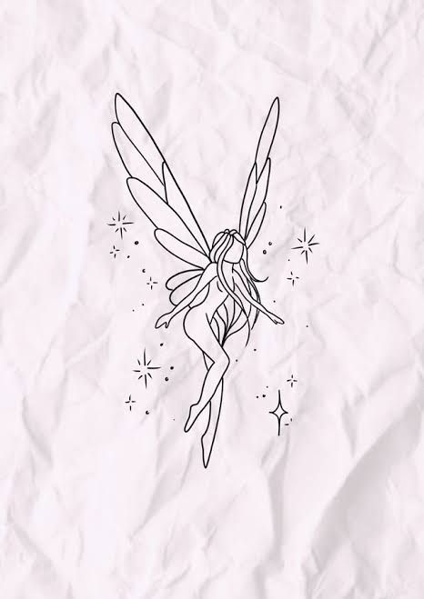 Twining Tattoo Ideas, One Line Fairy Tattoo, Fairy Minimalist Tattoo, Minimalistic Fairy Tattoo, Fairy Tattoo Linework, Be Here Now Tattoo, Line Work Fairy Tattoo, Girl Spine Tattoos, Thumb Tattoos