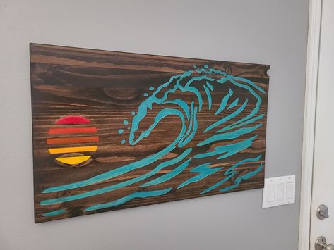 Wood Waves Wall Art, Wood Wave Wall Art, Ocean Wood Art, Surf Painting, Resin Inlay, Wave Beach, Carved Wood Wall Art, Wood Wall Art Diy, Surfboard Art