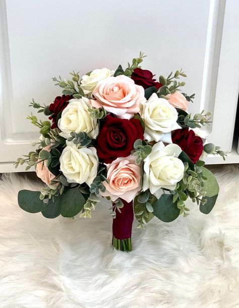 Burgundy And Blush Bouquet, Rose Bridesmaid Bouquet, Bouquet Burgundy, Blush Bouquet Wedding, Silk Rose Bouquet, Burgundy And Blush Wedding, Purple Bridal Bouquet, Burgundy Bouquet, Calla Lily Bouquet